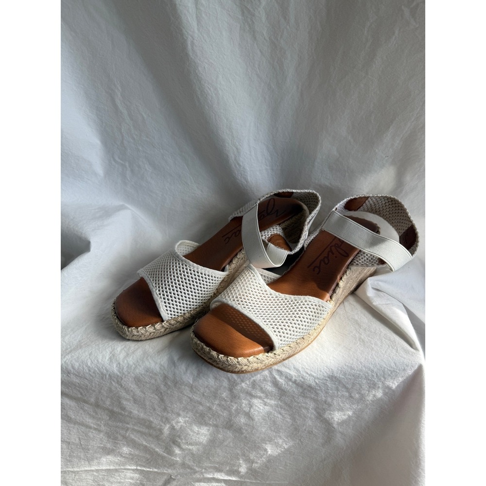Zodiac Noreen Cream Mesh Espadrille Wedge Sandals Womens 10M Platform Boho